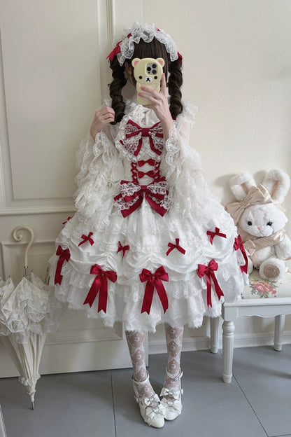 Lolita Jumper Skirt - Silk Satin Gift Box, 2 Colors, Square Collar, Ruffled, Layered - additional product view 4