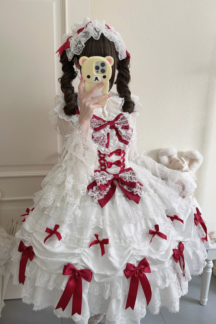Lolita Jumper Skirt - Silk Satin Gift Box, 2 Colors, Square Collar, Ruffled, Layered - additional product view 5