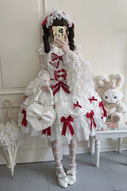 Lolita Jumper Skirt - Silk Satin Gift Box, 2 Colors, Square Collar, Ruffled, Layered - additional product view 7