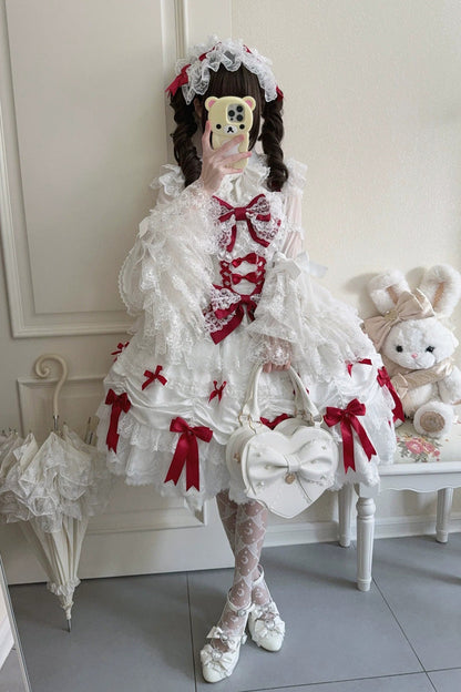Lolita Jumper Skirt - Silk Satin Gift Box, 2 Colors, Square Collar, Ruffled, Layered - additional product view 11