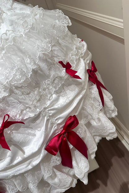Lolita Jumper Skirt - Silk Satin Gift Box, 2 Colors, Square Collar, Ruffled, Layered - additional product view 12