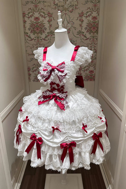 Lolita Jumper Skirt - Silk Satin Gift Box, 2 Colors, Square Collar, Ruffled, Layered - main product image