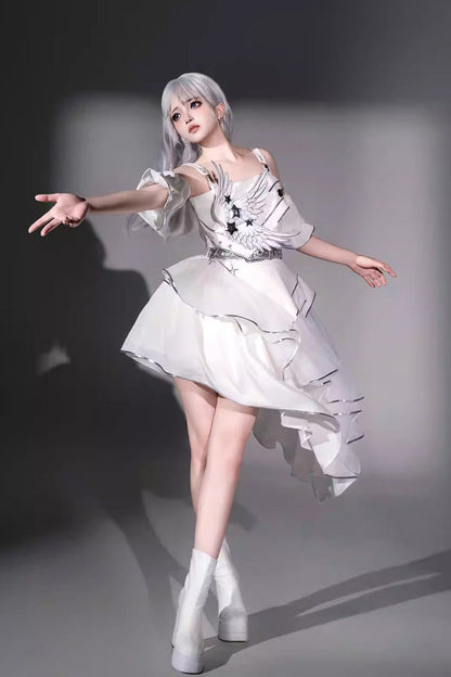 Lolita Jumper Skirt - Silver Wings, 2 Colors, Stand Collar, Punk Style - additional product view 2