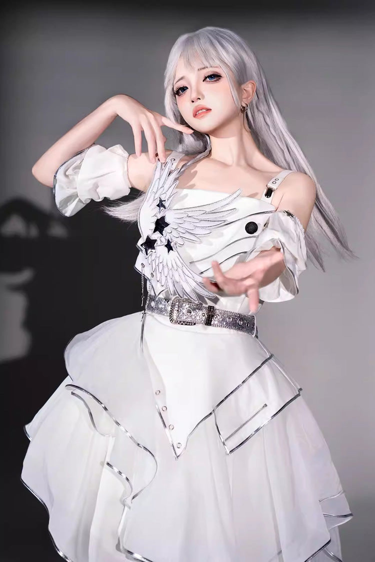Lolita Jumper Skirt - Silver Wings, 2 Colors, Stand Collar, Punk Style - additional product view 6