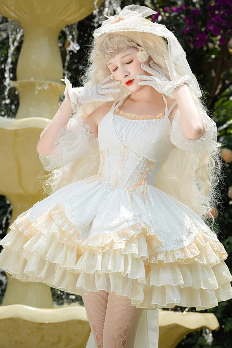 Lolita Jumper Skirt - Slim Ballet Style Multi-layer, White, Sweet Style, Ruffled - additional product view 2