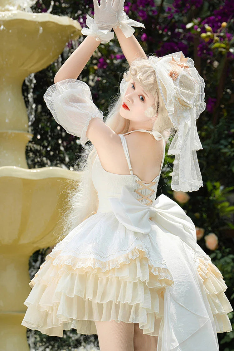 Lolita Jumper Skirt - Slim Ballet Style Multi-layer, White, Sweet Style, Ruffled - additional product view 4