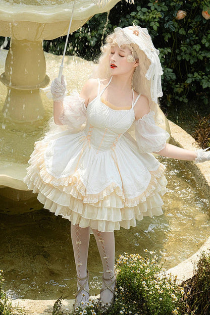 Lolita Jumper Skirt - Slim Ballet Style Multi-layer, White, Sweet Style, Ruffled - additional product view 6