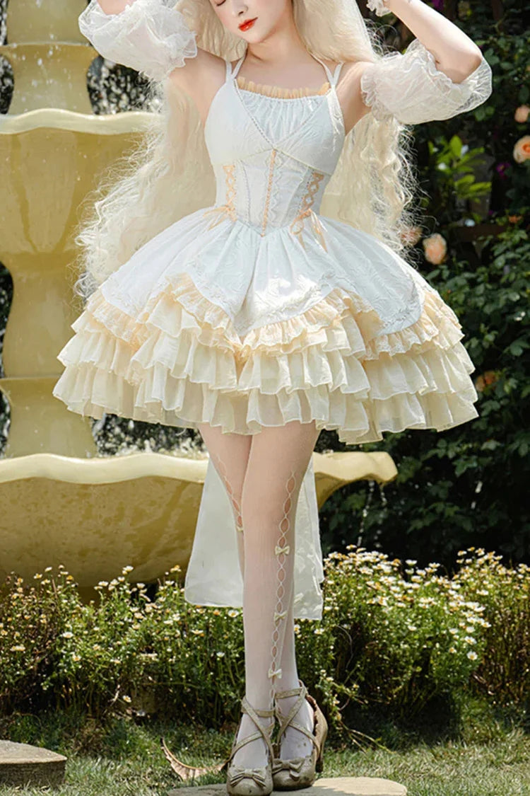 Lolita Jumper Skirt - Slim Ballet Style Multi-layer, White, Sweet Style, Ruffled - main product image