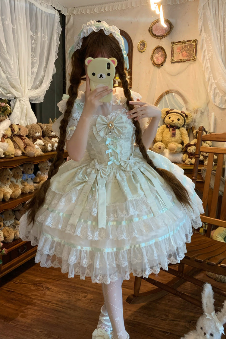 Lolita Jumper Skirt - Snow Kissed Romance, Green, High Waist, Layered, Sweet Style - additional product view 2
