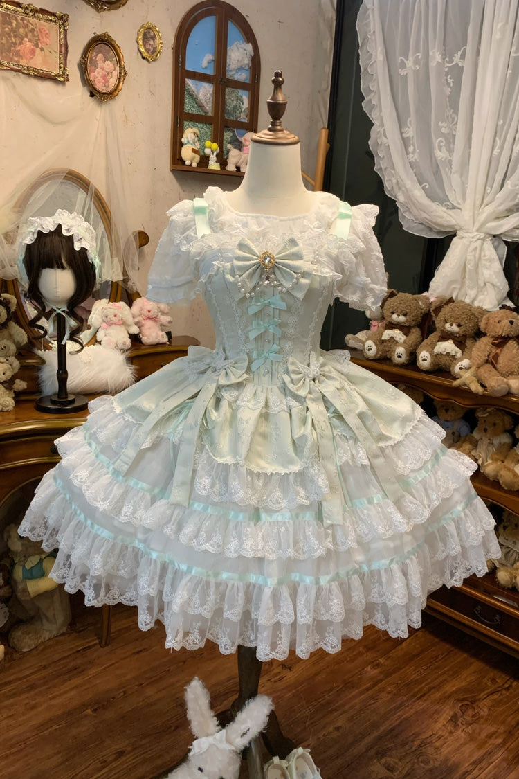 Lolita Jumper Skirt - Snow Kissed Romance, Green, High Waist, Layered, Sweet Style - additional product view 3