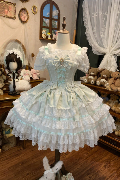 Lolita Jumper Skirt - Snow Kissed Romance, Green, High Waist, Layered, Sweet Style - additional product view 3