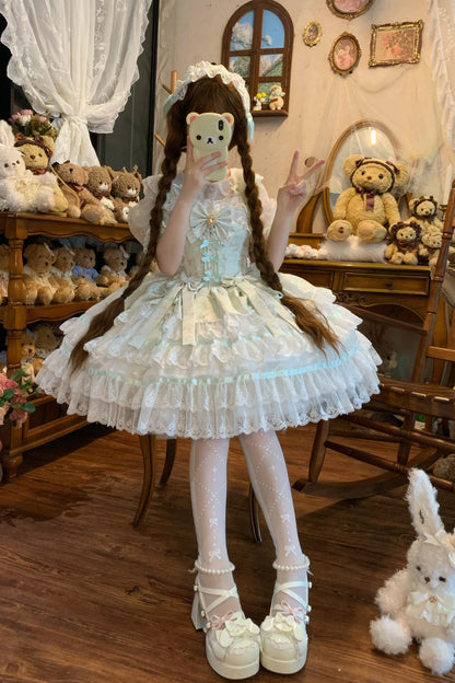 Lolita Jumper Skirt - Snow Kissed Romance, Green, High Waist, Layered, Sweet Style - additional product view 5
