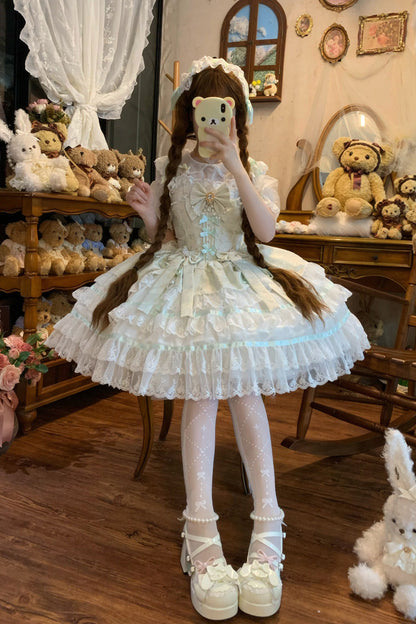 Lolita Jumper Skirt - Snow Kissed Romance, Green, High Waist, Layered, Sweet Style - additional product view 7