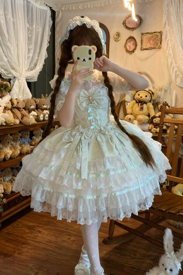 Lolita Jumper Skirt - Snow Kissed Romance, Green, High Waist, Layered, Sweet Style - additional product view 8