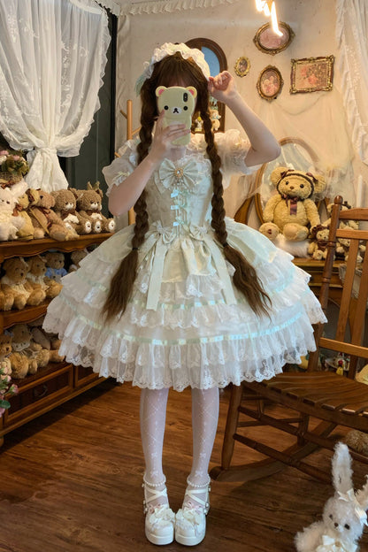 Lolita Jumper Skirt - Snow Kissed Romance, Green, High Waist, Layered, Sweet Style - additional product view 10