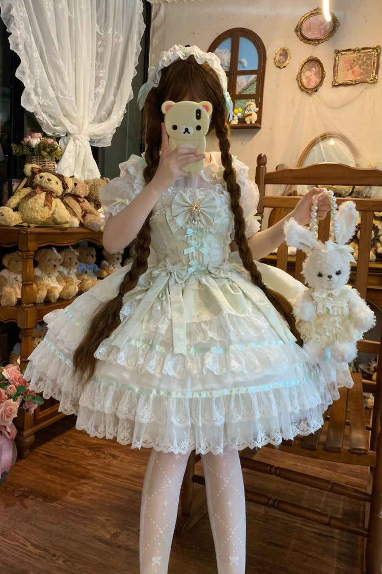 Lolita Jumper Skirt - Snow Kissed Romance, Green, High Waist, Layered, Sweet Style - additional product view 11