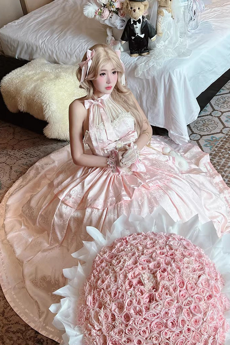 Lolita Jumper Skirt - Softly Into Dreams, Pink, Long Length, Lace Trim, Ruffled - additional product view 2