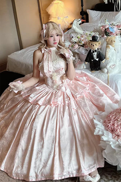 Lolita Jumper Skirt - Softly Into Dreams, Pink, Long Length, Lace Trim, Ruffled - additional product view 6