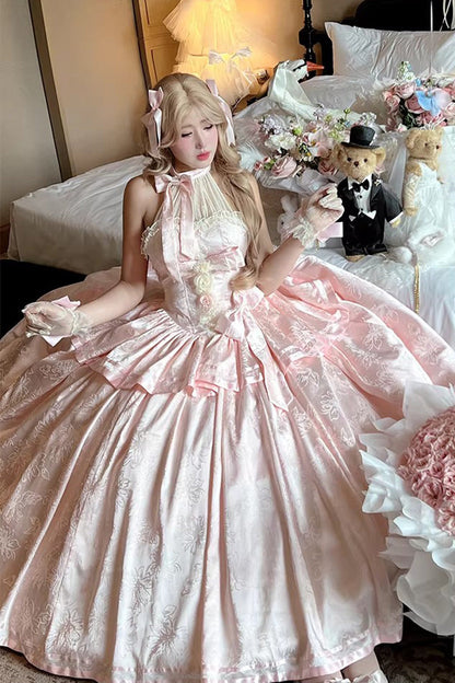 Lolita Jumper Skirt - Softly Into Dreams, Pink, Long Length, Lace Trim, Ruffled - additional product view 7