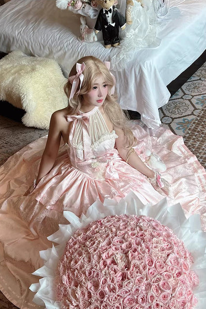 Lolita Jumper Skirt - Softly Into Dreams, Pink, Long Length, Lace Trim, Ruffled - additional product view 9