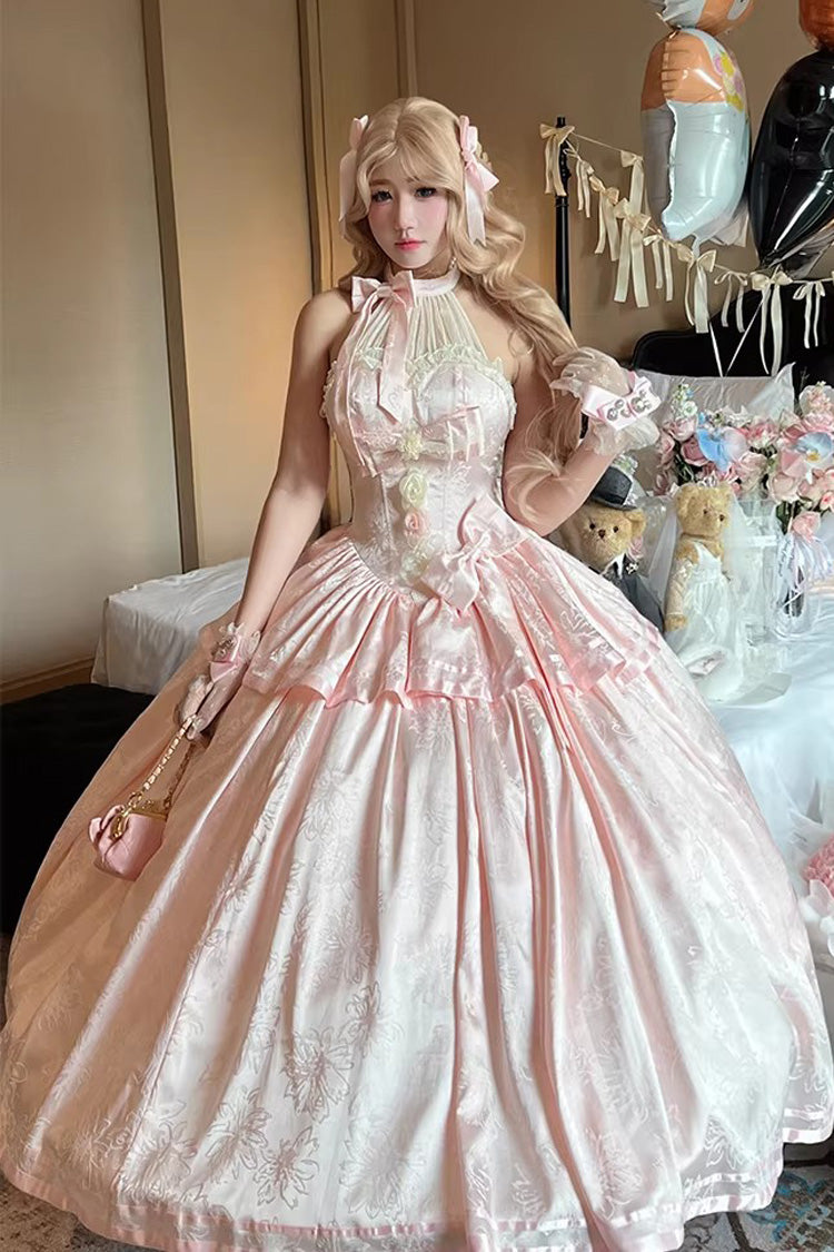 Lolita Jumper Skirt - Softly Into Dreams, Pink, Long Length, Lace Trim, Ruffled - main product image