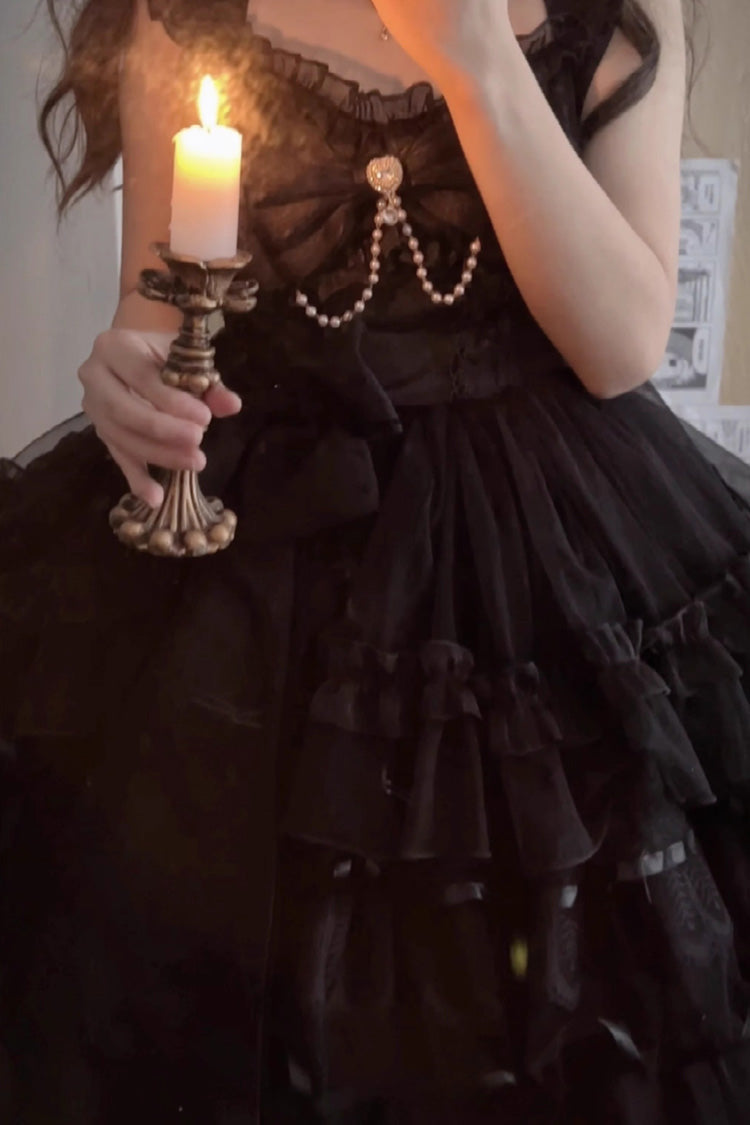 Lolita Jumper Skirt - Solid Color Multi-layer Ruffle, 2 Colors, Sweet Style, Ruffled - S Black / M Black / L Black option