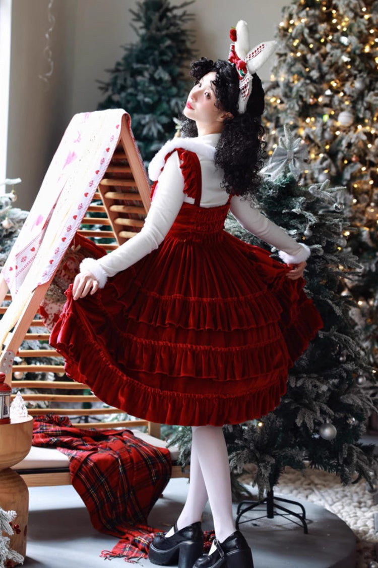 Lolita Jumper Skirt - Sponge Cake, 2 Colors, Layered, Lace-Up, Gothic Style - additional product view 2
