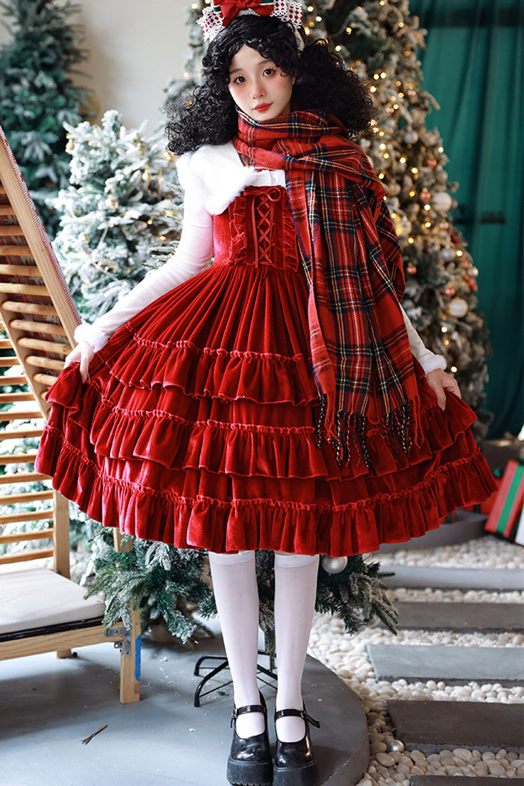 Lolita Jumper Skirt - Sponge Cake, 2 Colors, Layered, Lace-Up, Gothic Style - additional product view 3