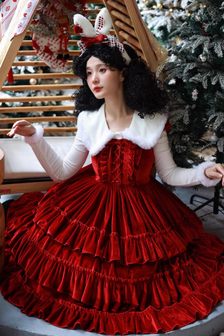 Lolita Jumper Skirt - Sponge Cake, 2 Colors, Layered, Lace-Up, Gothic Style - additional product view 4