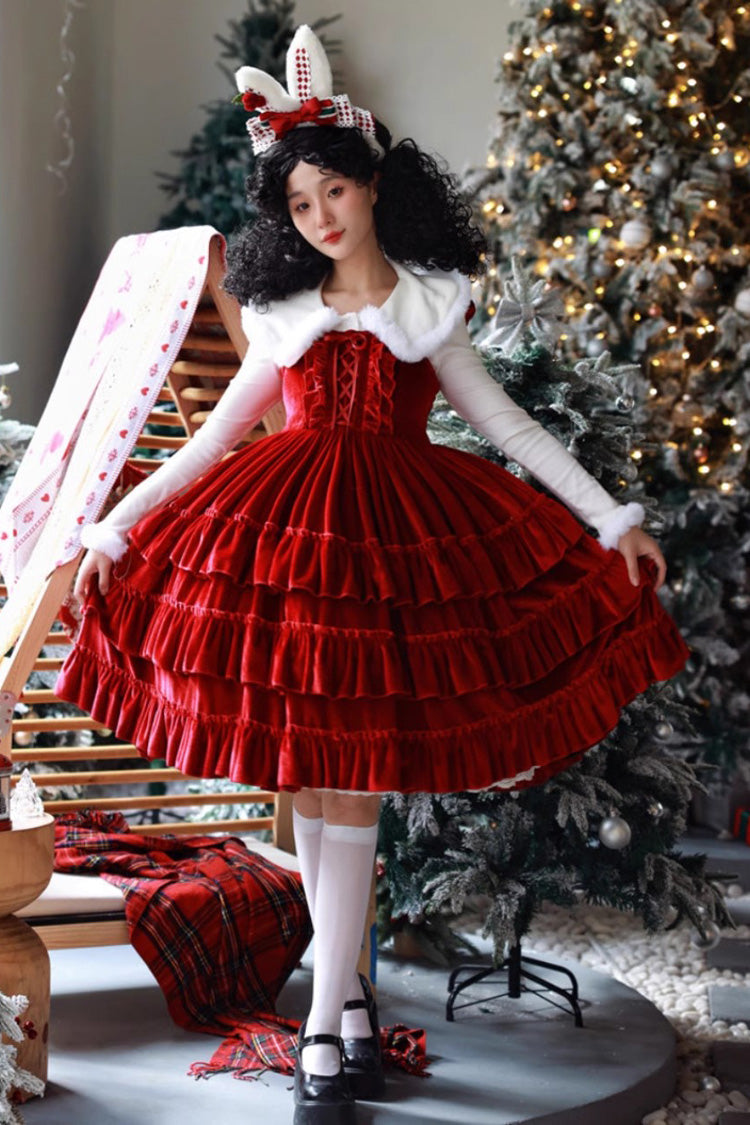 Lolita Jumper Skirt - Sponge Cake, 2 Colors, Layered, Lace-Up, Gothic Style - main product image
