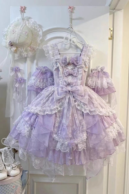 Lolita Jumper Skirt - Spring Waters Reflecting Pear, Purple, Sweet Style, Bow Detail - additional product view 3