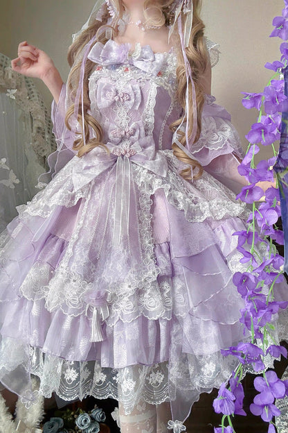 Lolita Jumper Skirt - Spring Waters Reflecting Pear, Purple, Sweet Style, Bow Detail - additional product view 4