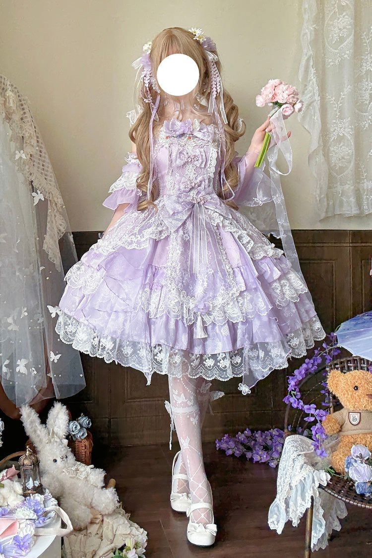 Lolita Jumper Skirt - Spring Waters Reflecting Pear, Purple, Sweet Style, Bow Detail - main product image
