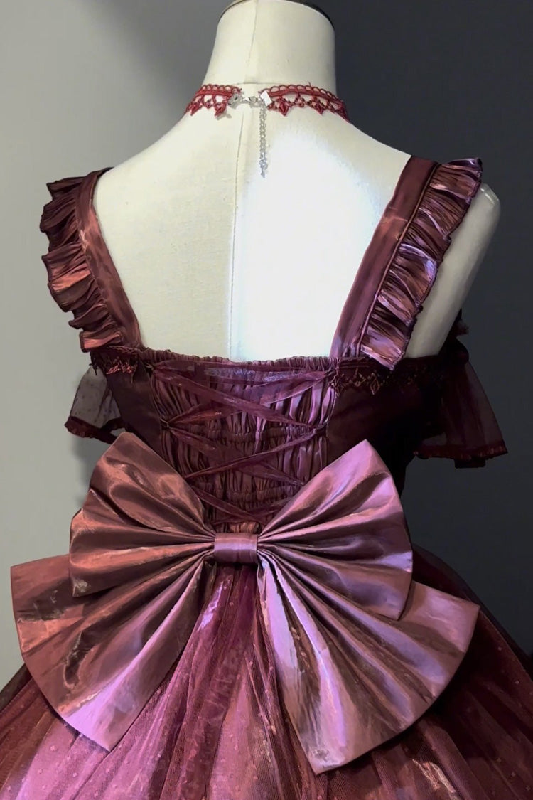 Lolita Jumper Skirt - Square Collar Ruffled Bow, Red, Square Collar, Lace-Up - additional product view 5