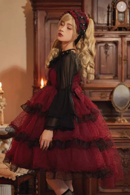 Lolita Jumper Skirt - Star Gauze Romance Multi-layer, 2 Colors, Ruffled, Gothic Style - additional product view 3