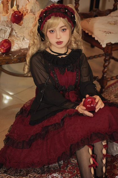 Lolita Jumper Skirt - Star Gauze Romance Multi-layer, 2 Colors, Ruffled, Gothic Style - additional product view 6