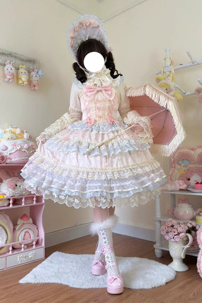 Lolita Jumper Skirt - Star Love Song, Pink, Sweet Style, Bow Detail, Lace Trim - main product image