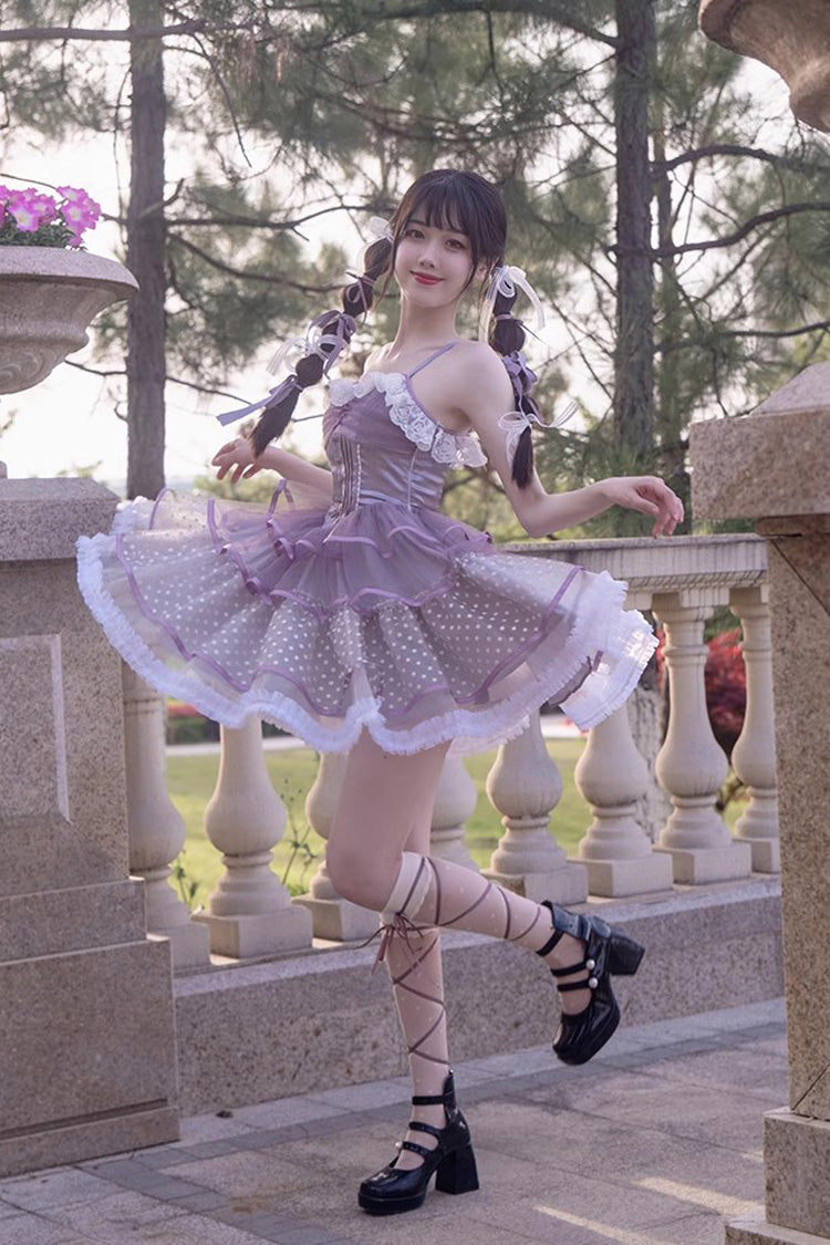 Lolita Jumper Skirt - Star Trail Star Yarn Multi-layer, Purple, Sweet Style - additional product view 2