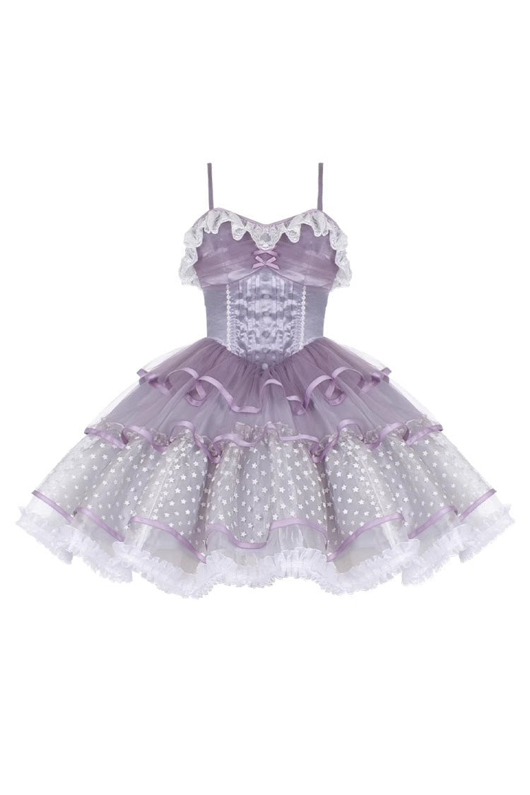 Lolita Jumper Skirt - Star Trail Star Yarn Multi-layer, Purple, Sweet Style - additional product view 3