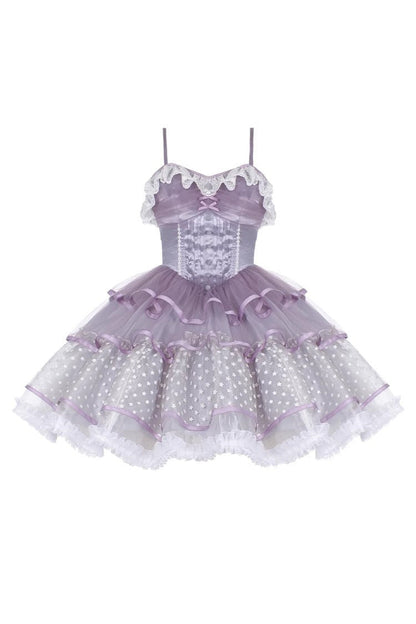 Lolita Jumper Skirt - Star Trail Star Yarn Multi-layer, Purple, Sweet Style - additional product view 3