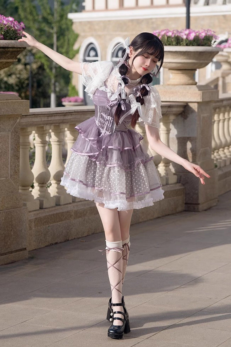 Lolita Jumper Skirt - Star Trail Star Yarn Multi-layer, Purple, Sweet Style - additional product view 4