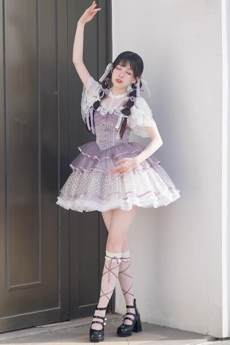 Lolita Jumper Skirt - Star Trail Star Yarn Multi-layer, Purple, Sweet Style - additional product view 5