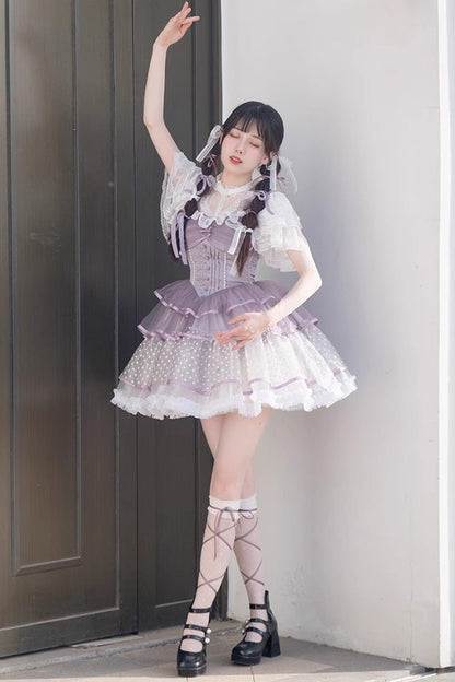 Lolita Jumper Skirt - Star Trail Star Yarn Multi-layer, Purple, Sweet Style - additional product view 5