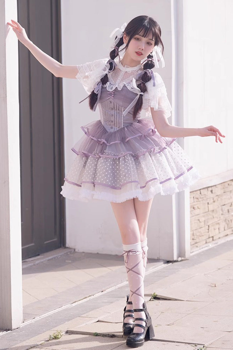 Lolita Jumper Skirt - Star Trail Star Yarn Multi-layer, Purple, Sweet Style - additional product view 6