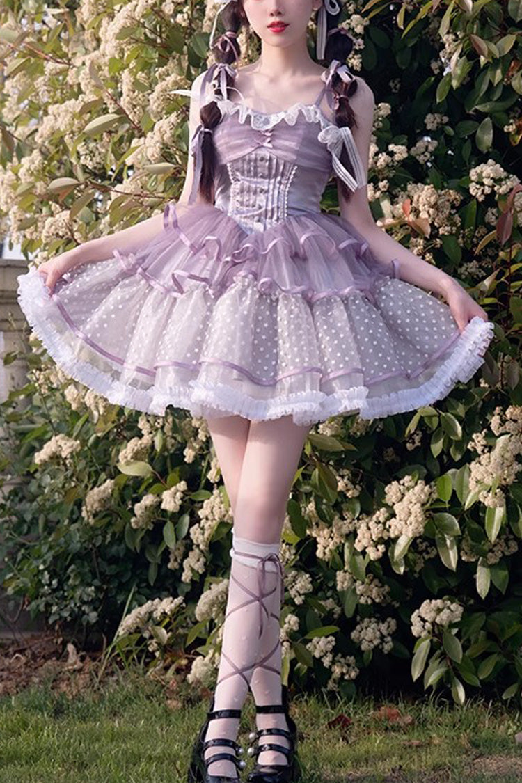 Lolita Jumper Skirt - Star Trail Star Yarn Multi-layer, Purple, Sweet Style - main product image