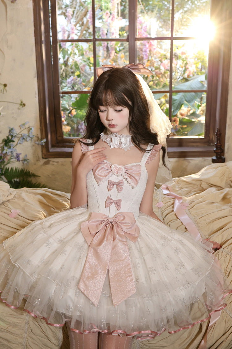 Lolita Jumper Skirt - Star Weaving Dream Language, Pink, Ruffled, Sweet Style, Bow Detail - additional product view 4