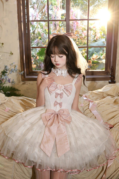 Lolita Jumper Skirt - Star Weaving Dream Language, Pink, Ruffled, Sweet Style, Bow Detail - additional product view 4