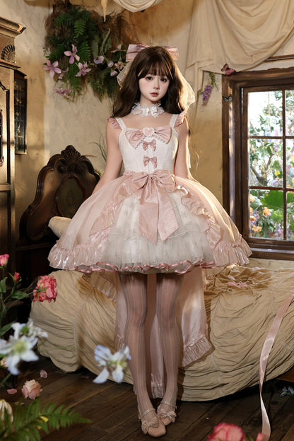 Lolita Jumper Skirt - Star Weaving Dream Language, Pink, Ruffled, Sweet Style, Bow Detail - additional product view 5