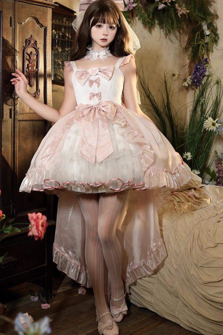 Lolita Jumper Skirt - Star Weaving Dream Language, Pink, Ruffled, Sweet Style, Bow Detail - main product image