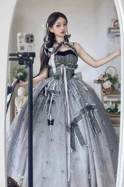 Lolita Jumper Skirt - Starry Night Solo, 2 Colors, Embroidered, Sweet Style, Bow Detail - additional product view 3